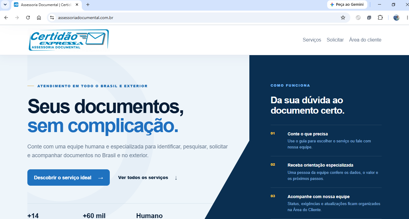 Tela inicial do projeto Assessoria Documental